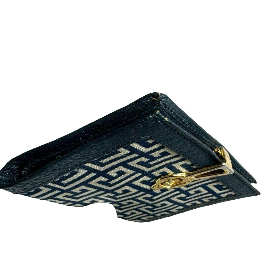 Pierre Balmain Portefeuille bleu marine en toile monogrammée, style vintage, à deux volets, fabriqué au Japon