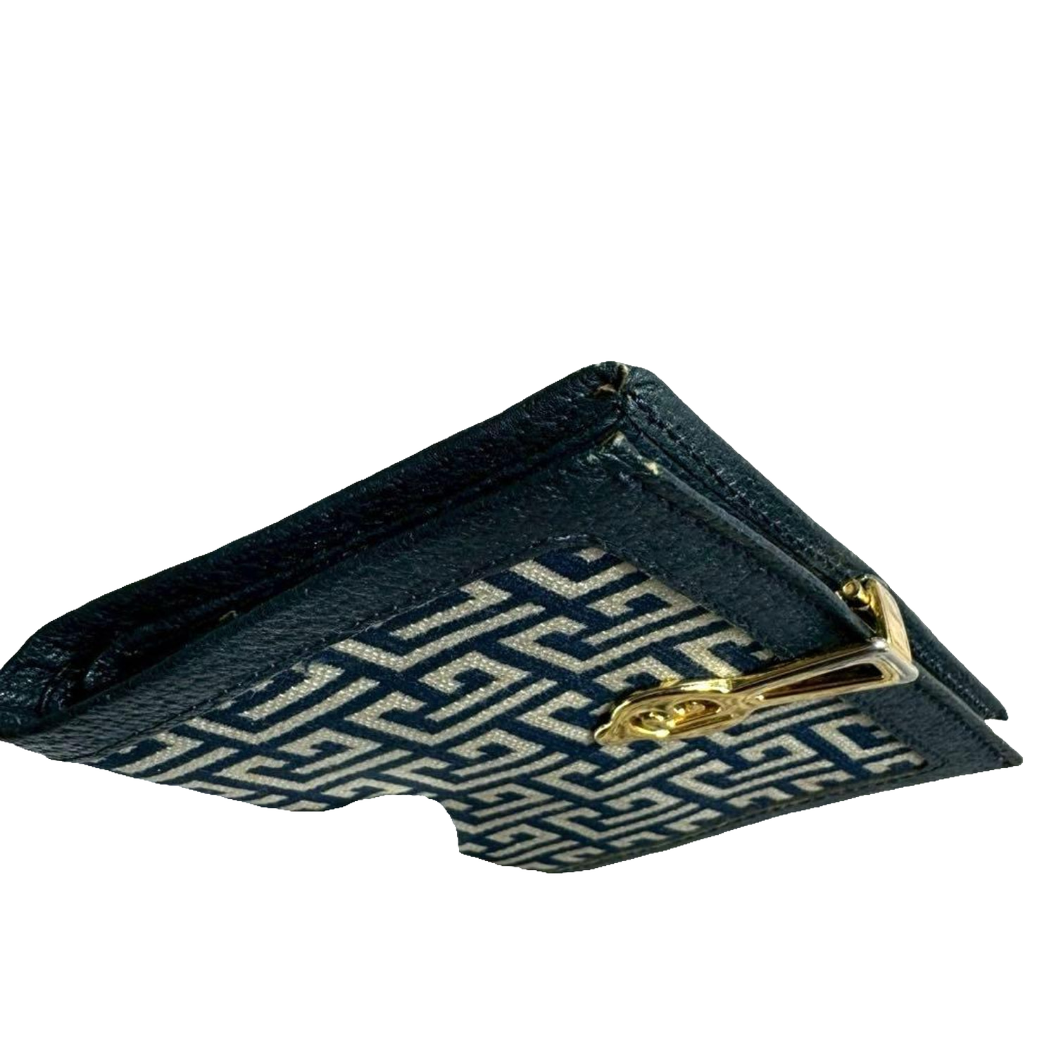 Pierre Balmain Portefeuille bleu marine en toile monogrammée, style vintage, à deux volets, fabriqué au Japon