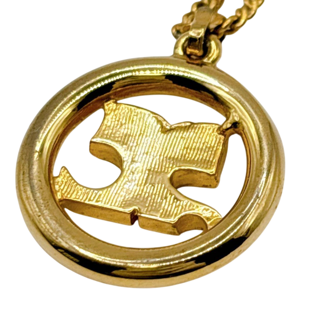 Courreges Gold Tone AC Logo Pendant Necklace