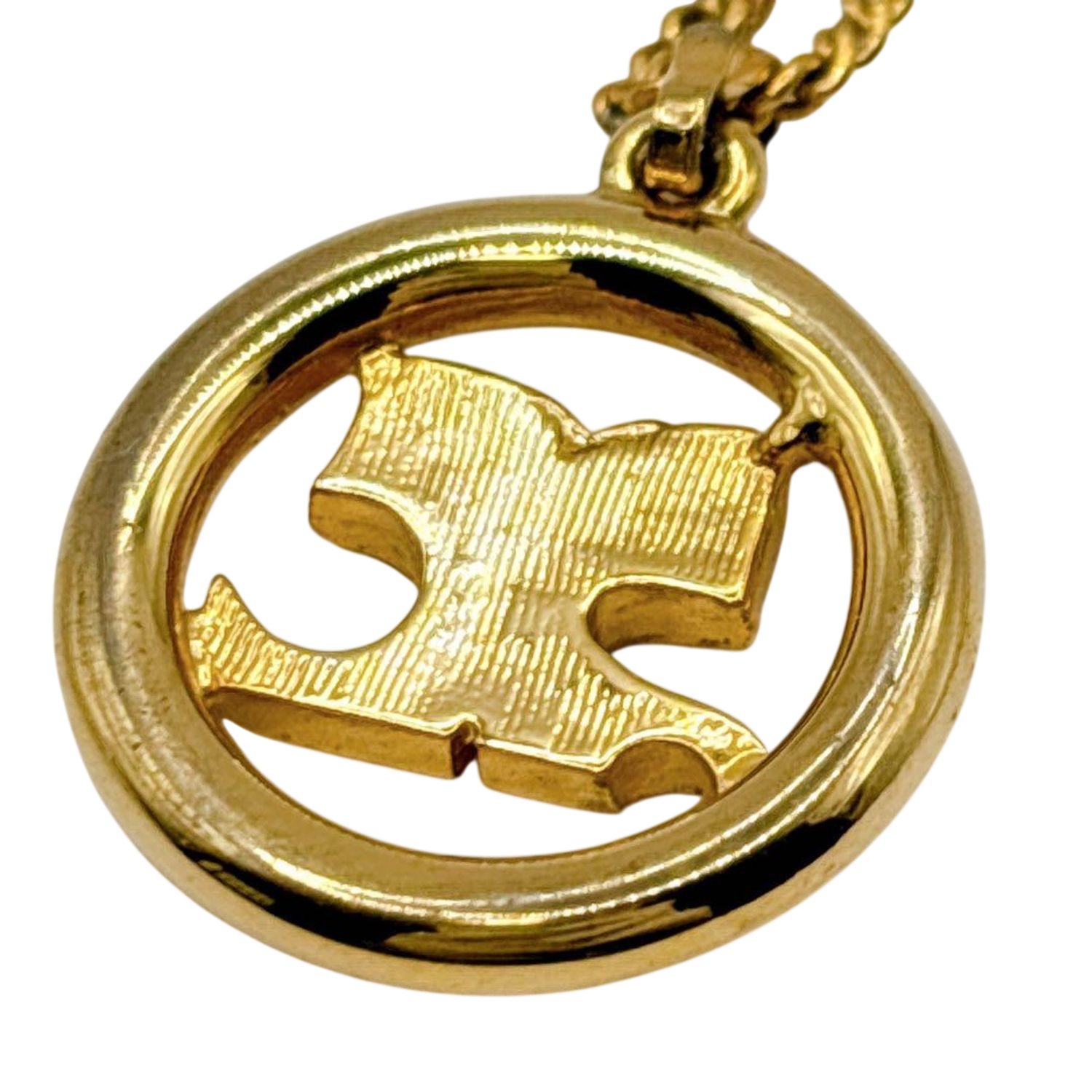 Courreges Gold Tone AC Logo Pendant Necklace