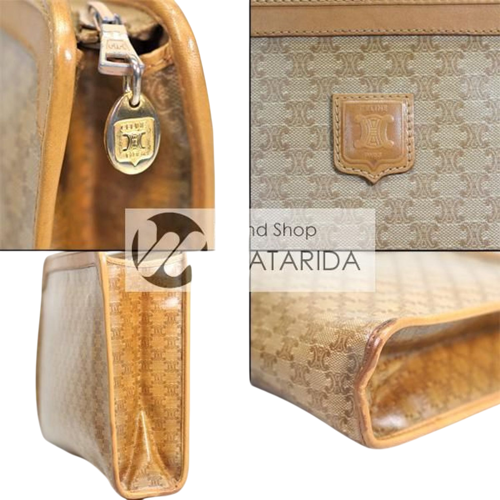 Celine Macadam Monogram Coated Canvas Leather Trim Clutch Bag Pouch