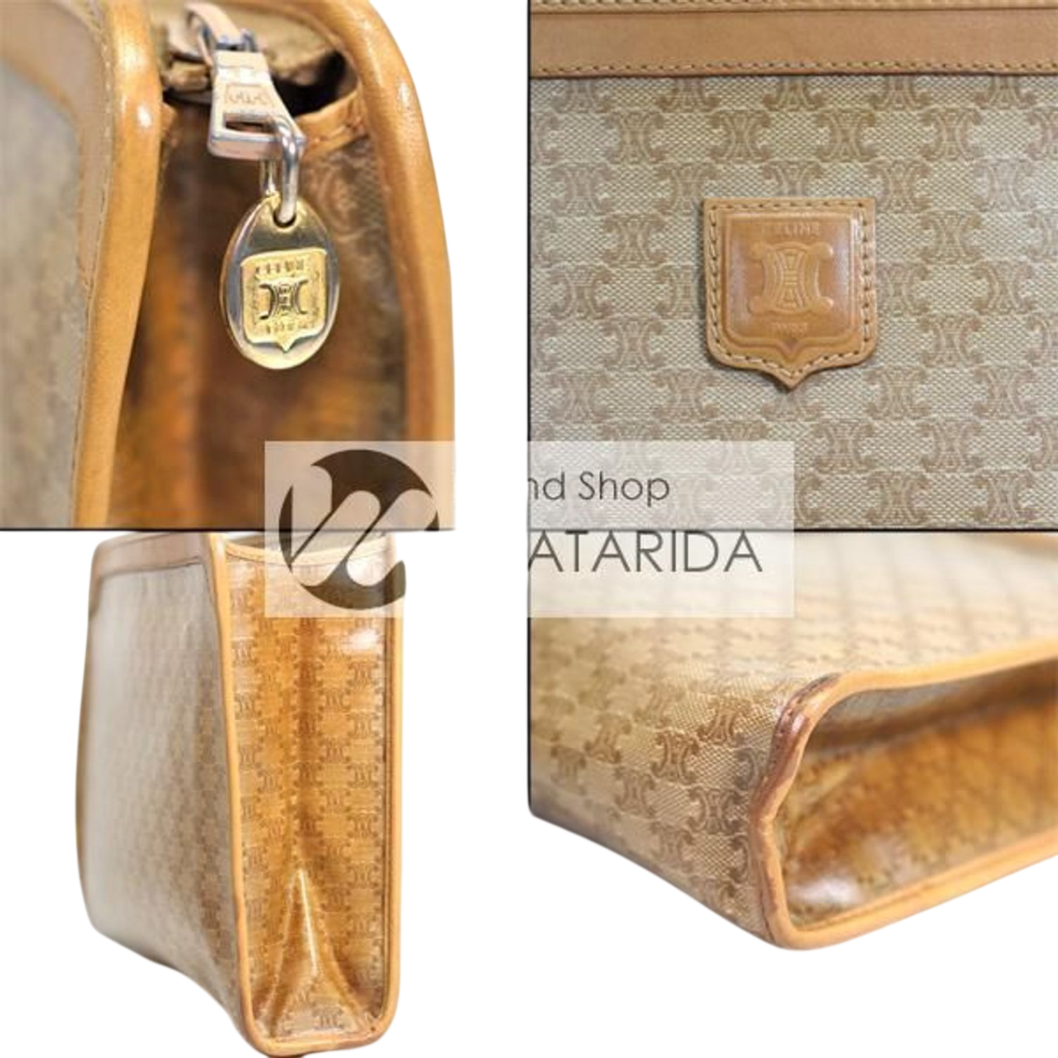Celine Macadam Monogram Coated Canvas Leather Trim Clutch Bag Pouch