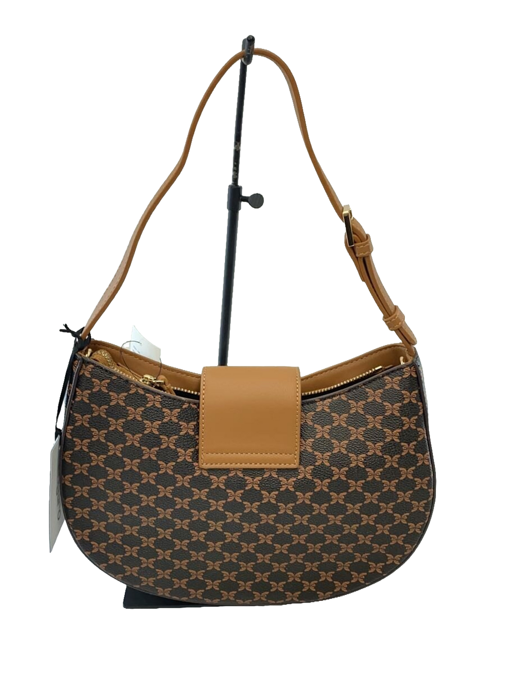 UNGARO Sac à main toile monogramme fleur fond noir garnitures cuir doré