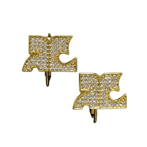 COURRÈGES Boucles d'oreilles clips logo AC entièrement pavé strass doré