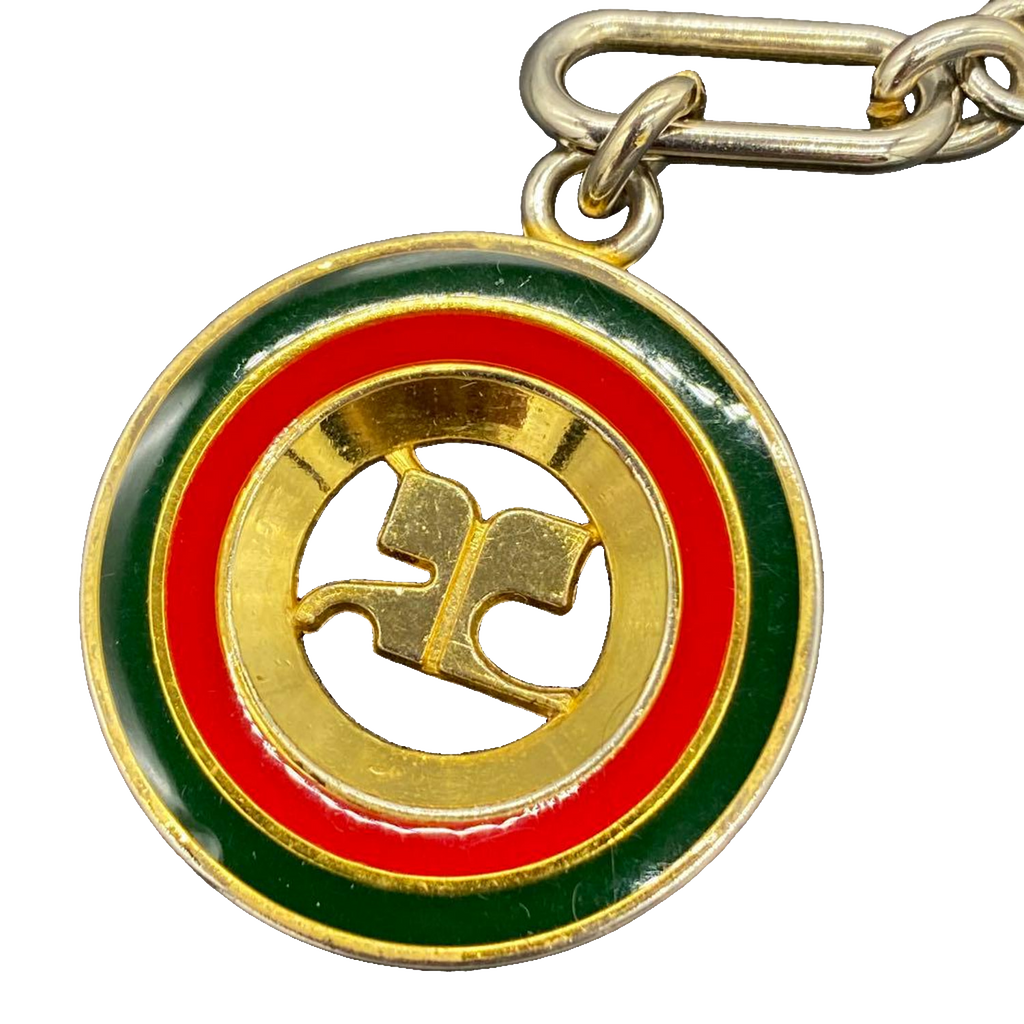 Courreges Keyring Gold Multi Vintage Enamel Logo Made in Italy Keychain