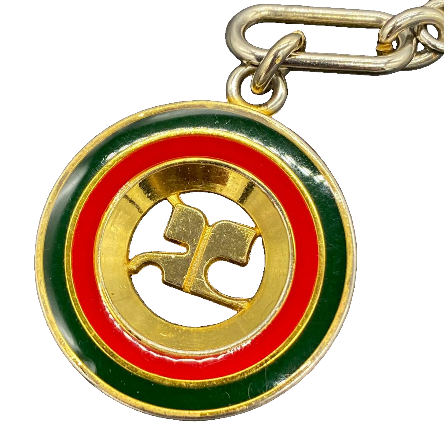 Courreges Keyring Gold Multi Vintage Enamel Logo Made in Italy Keychain