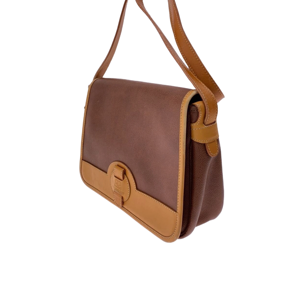 COURRÈGES Sacoche bandoulière cuir marron et cuir Camel