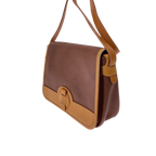 COURRÈGES Sacoche bandoulière cuir marron et cuir Camel