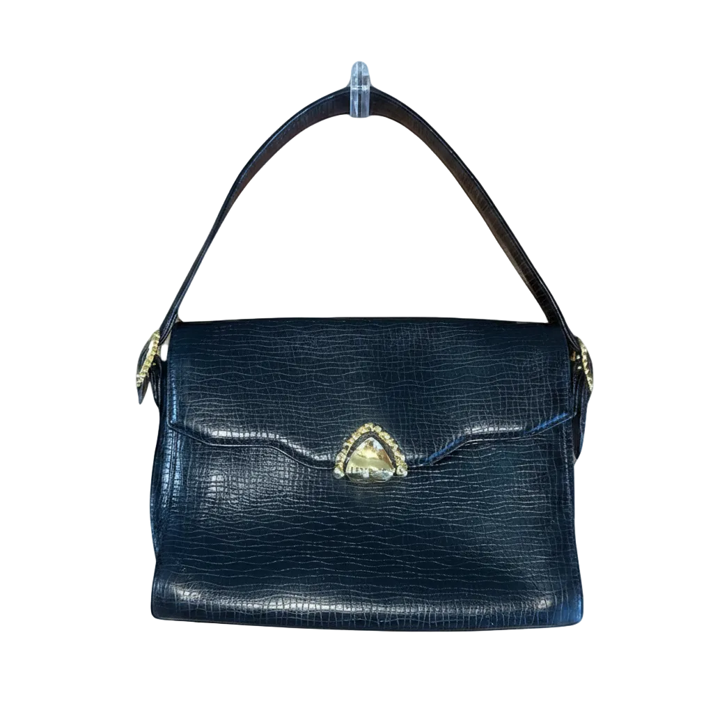 Ungaro Black Embossed Leather Top Handle Handbag