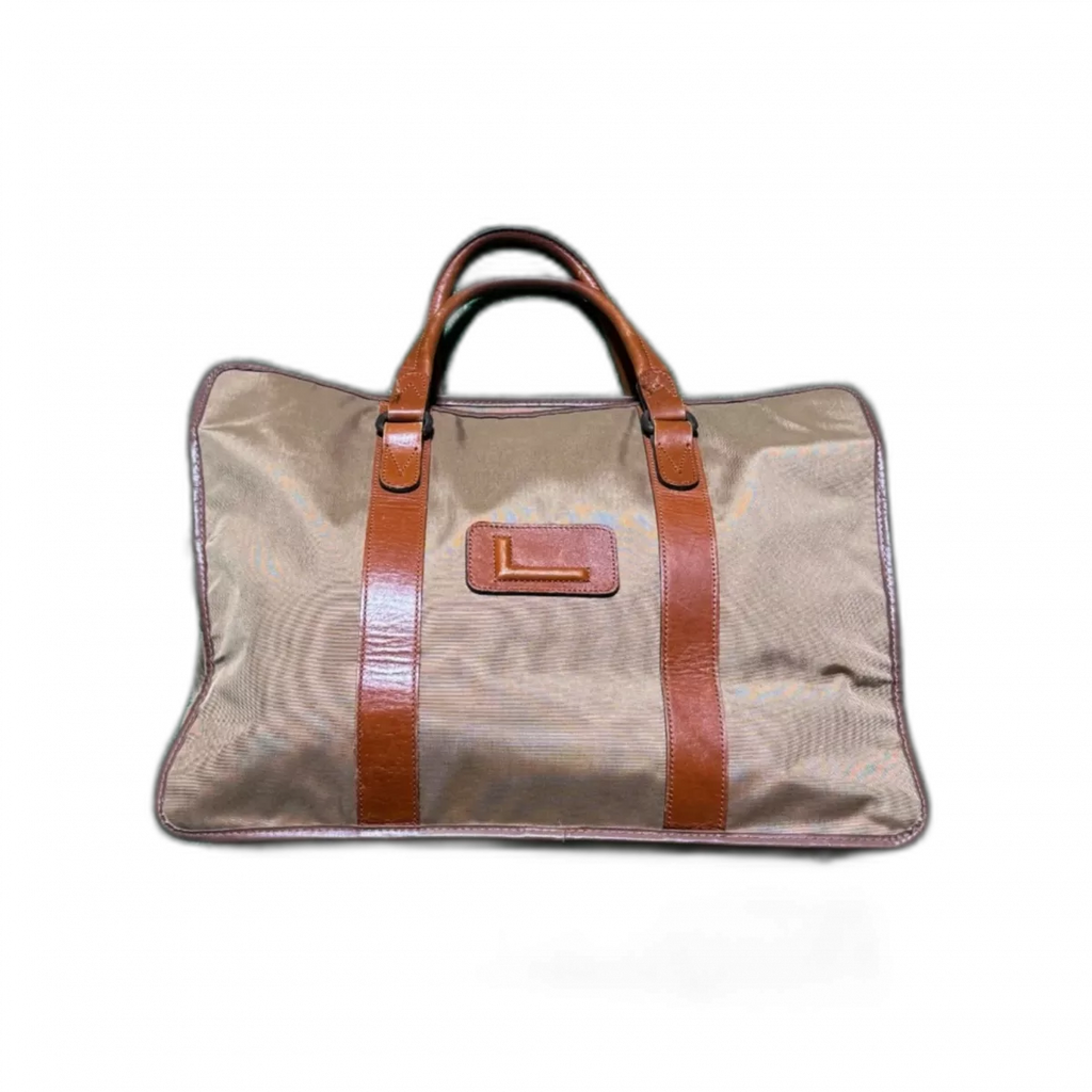 LANCEL Sac de voyage Lancel vintage en toile beige et logo L