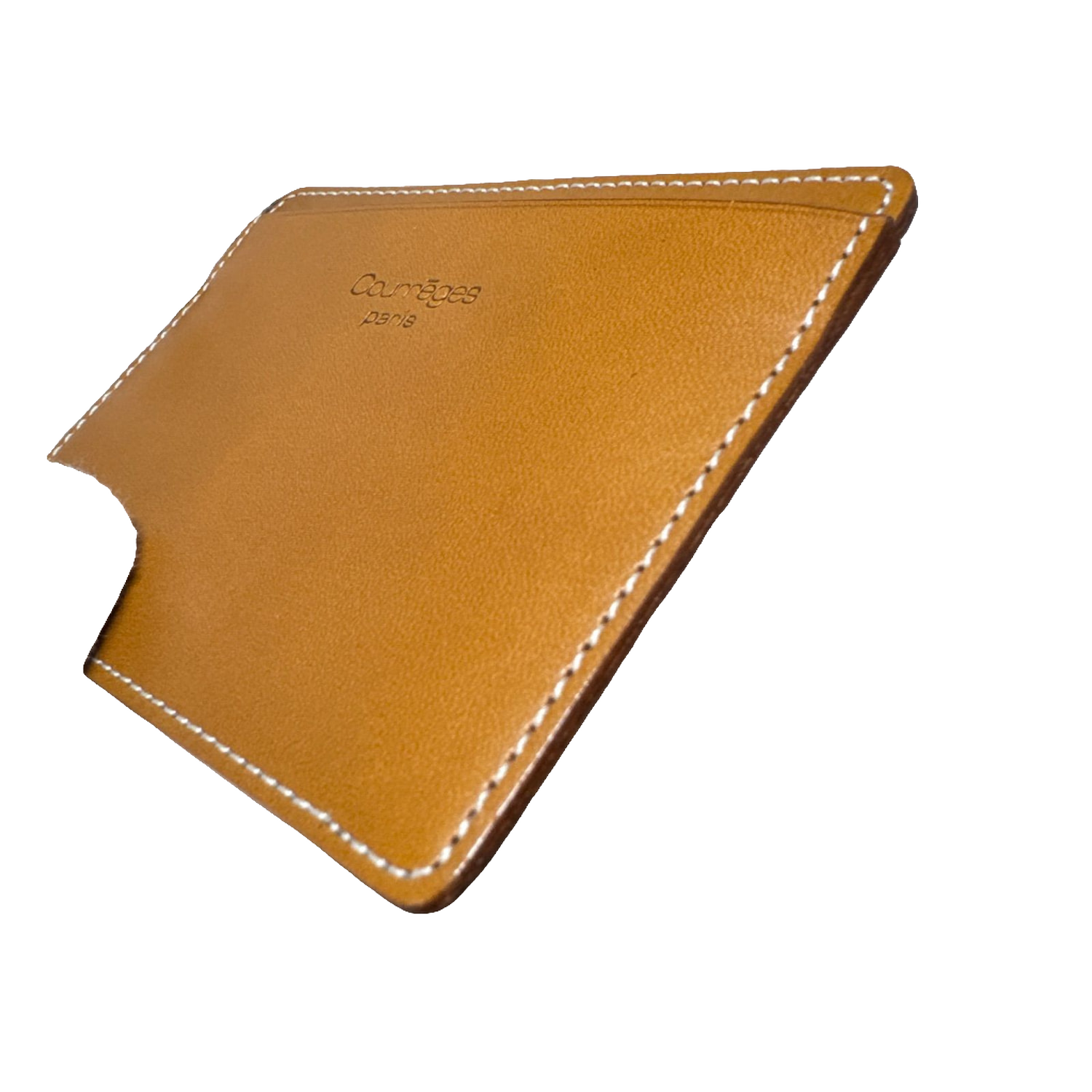 Courrèges Card Holder Brown Leather Vintage Slim ID Window Case