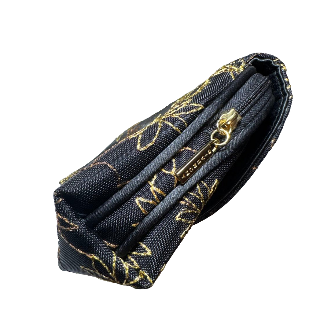 Givenchy Pouch Black Gold Floral Embroidered Clutch Cosmetic Bag
