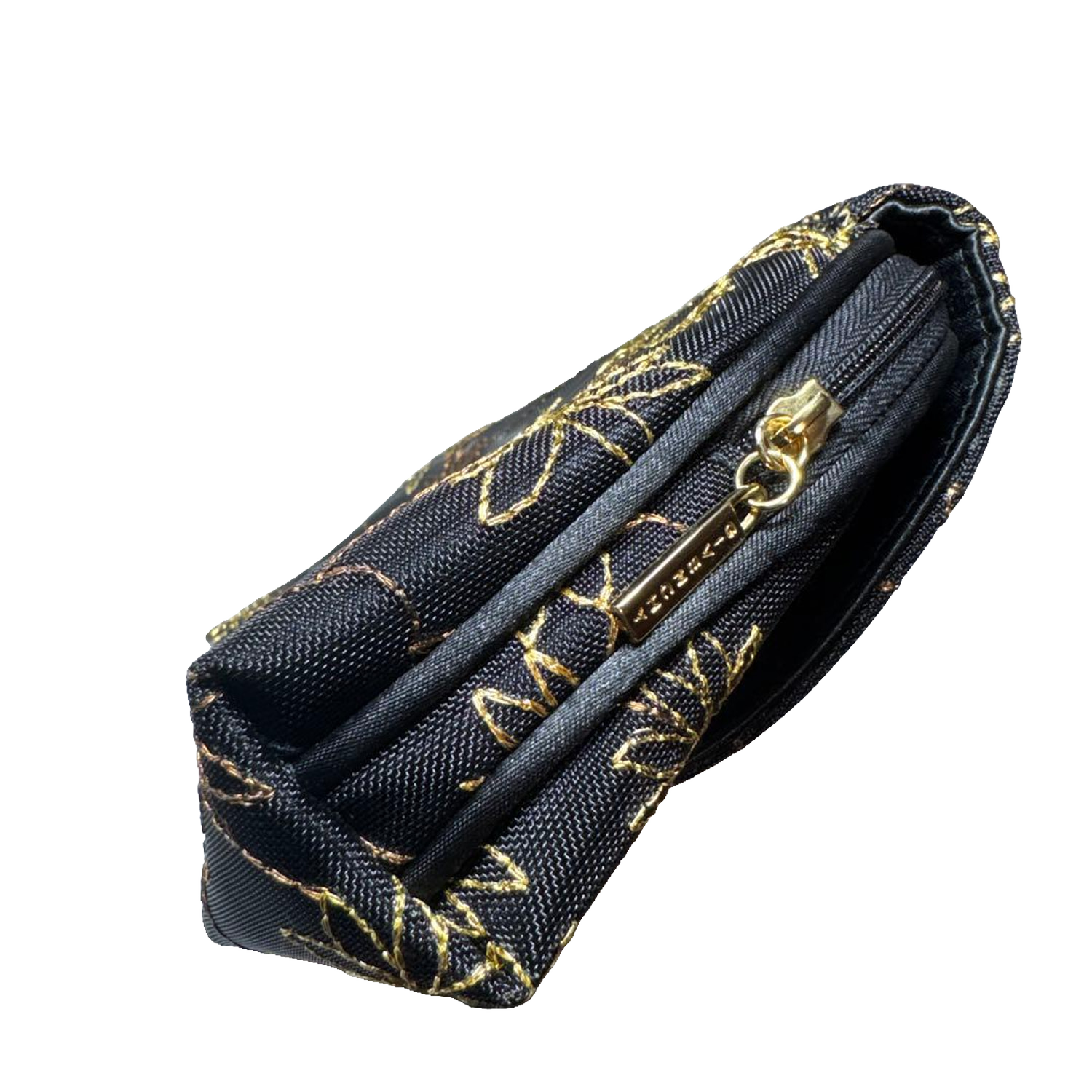 Givenchy Pouch Black Gold Floral Embroidered Clutch Cosmetic Bag