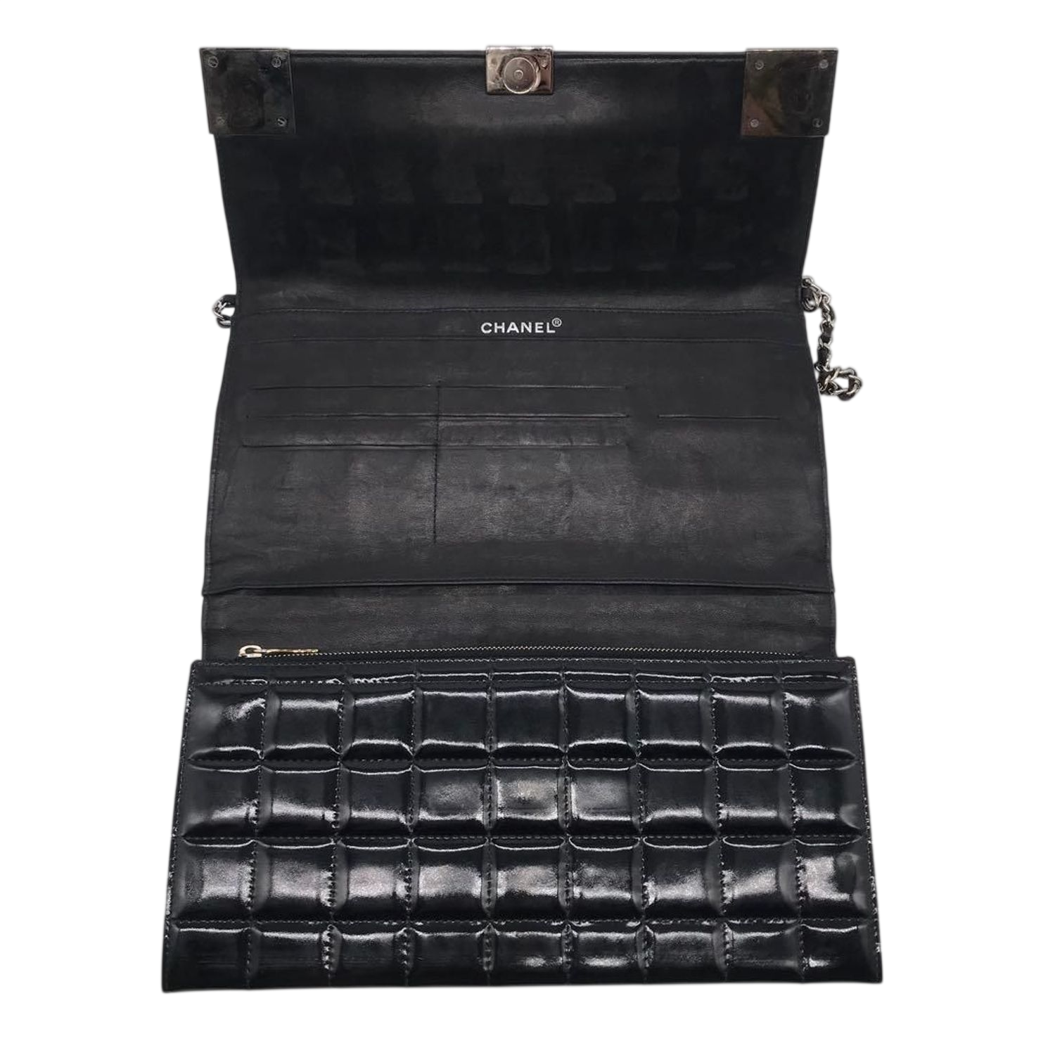 CHANEL Black Patent Leather Chocolate Bar WOC
