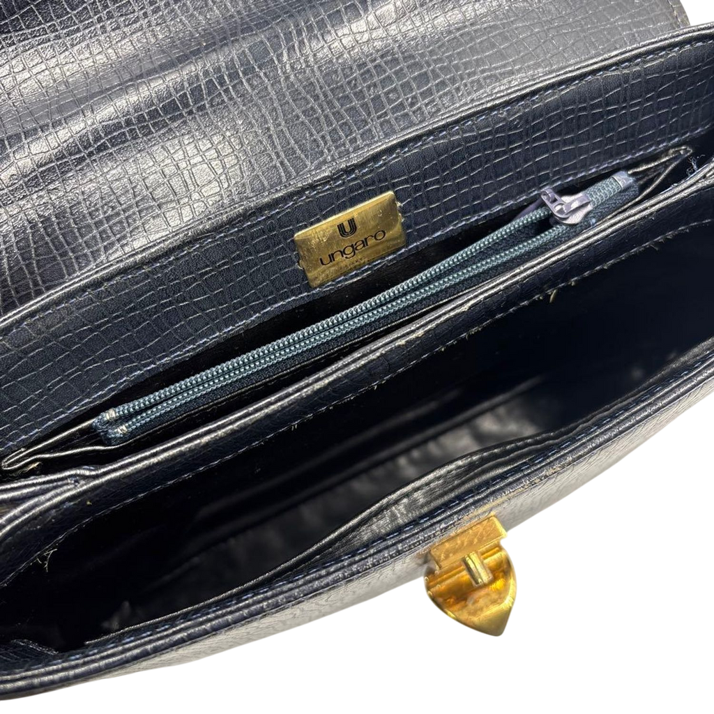 Ungaro Black Embossed Leather Top Handle Handbag