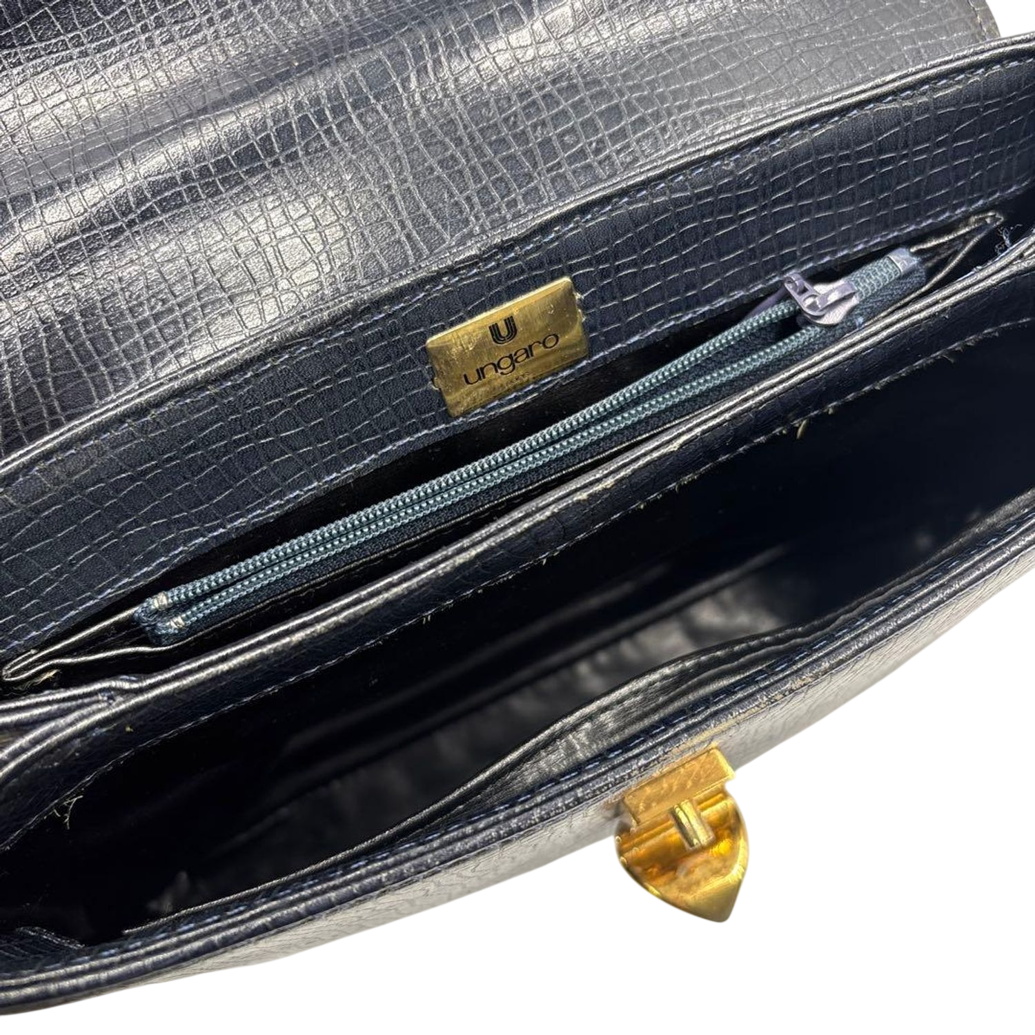 Ungaro Black Embossed Leather Top Handle Handbag