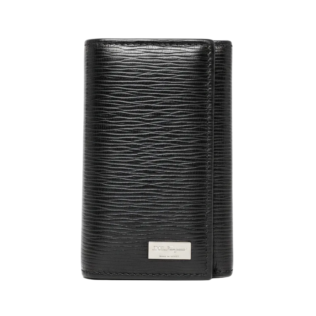 Salvatore Ferragamo Black Textured Leather Key Case