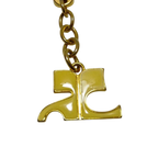 COURRÈGES Porte-clé logo AC émail jaune métal doré étiquette d'origine