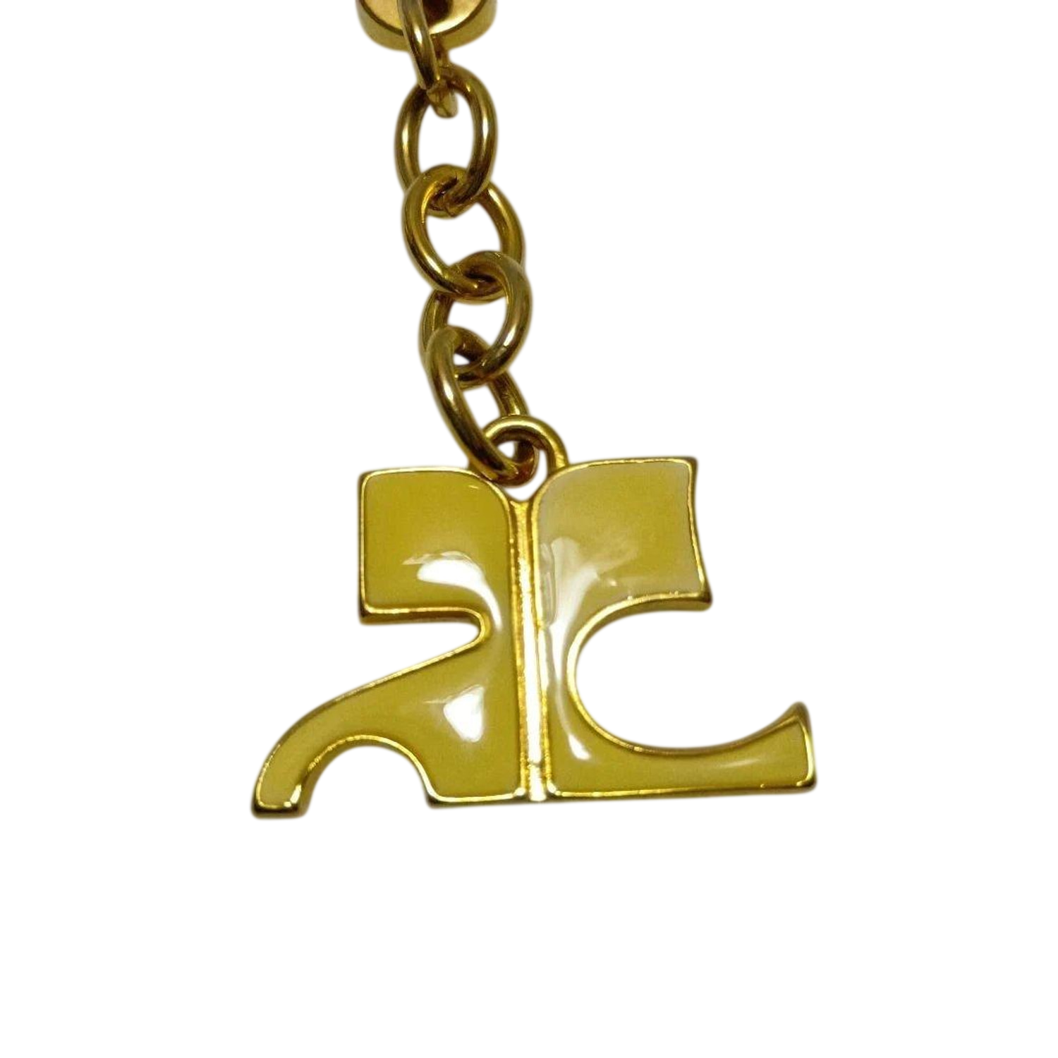 COURRÈGES Porte-clé logo AC émail jaune métal doré étiquette d'origine