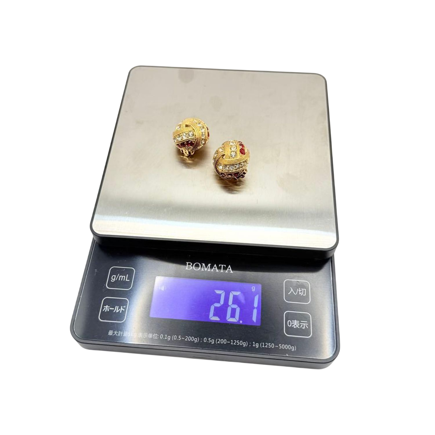 Monet Gold Tone Clip-On Earrings with Red and Clear Rhinestones