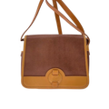COURRÈGES Sacoche bandoulière cuir marron et cuir Camel