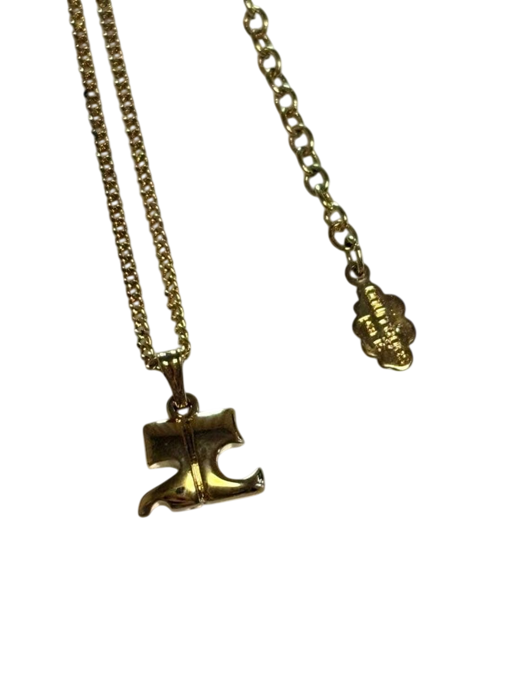 Courreges Gold Tone Logo Pendant Necklace