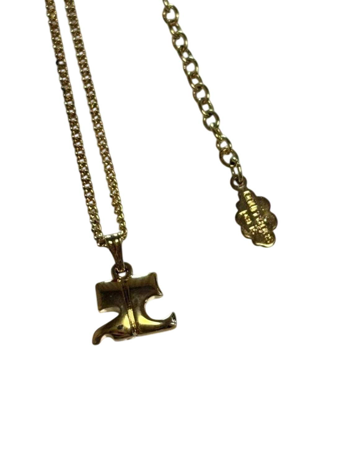 Courreges Gold Tone Logo Pendant Necklace