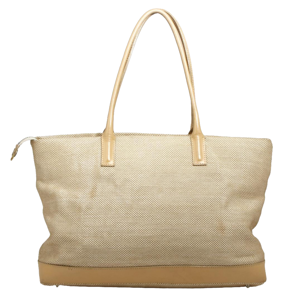 Courreges Tote Beige Canvas Leather Trim Vintage