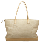 Courreges Tote Beige Canvas Leather Trim Vintage