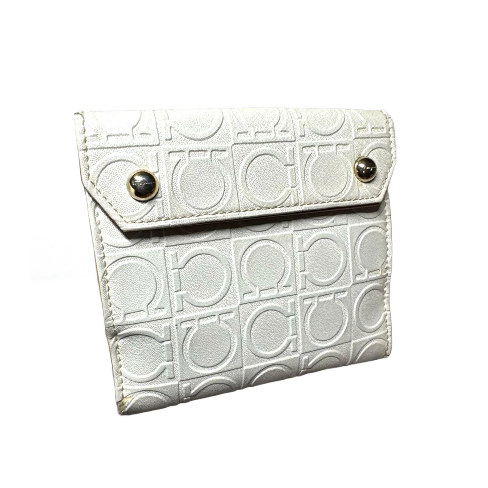 FERRAGAMO Portefeuille blanc à deux volets en relief
