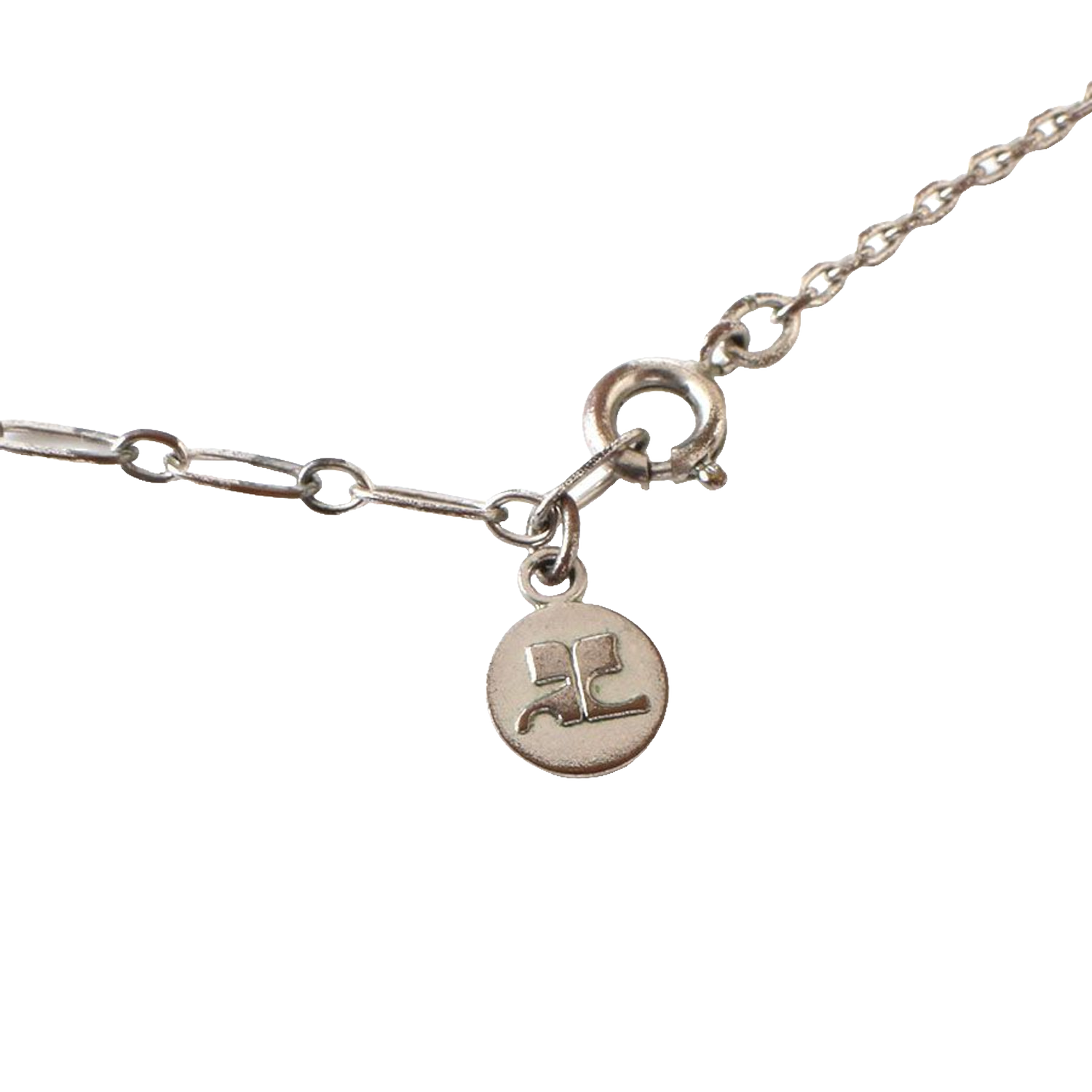 Courreges Necklace Silver Dolphin Pendant Two-Tone Gold Accent AC Logo Vintage