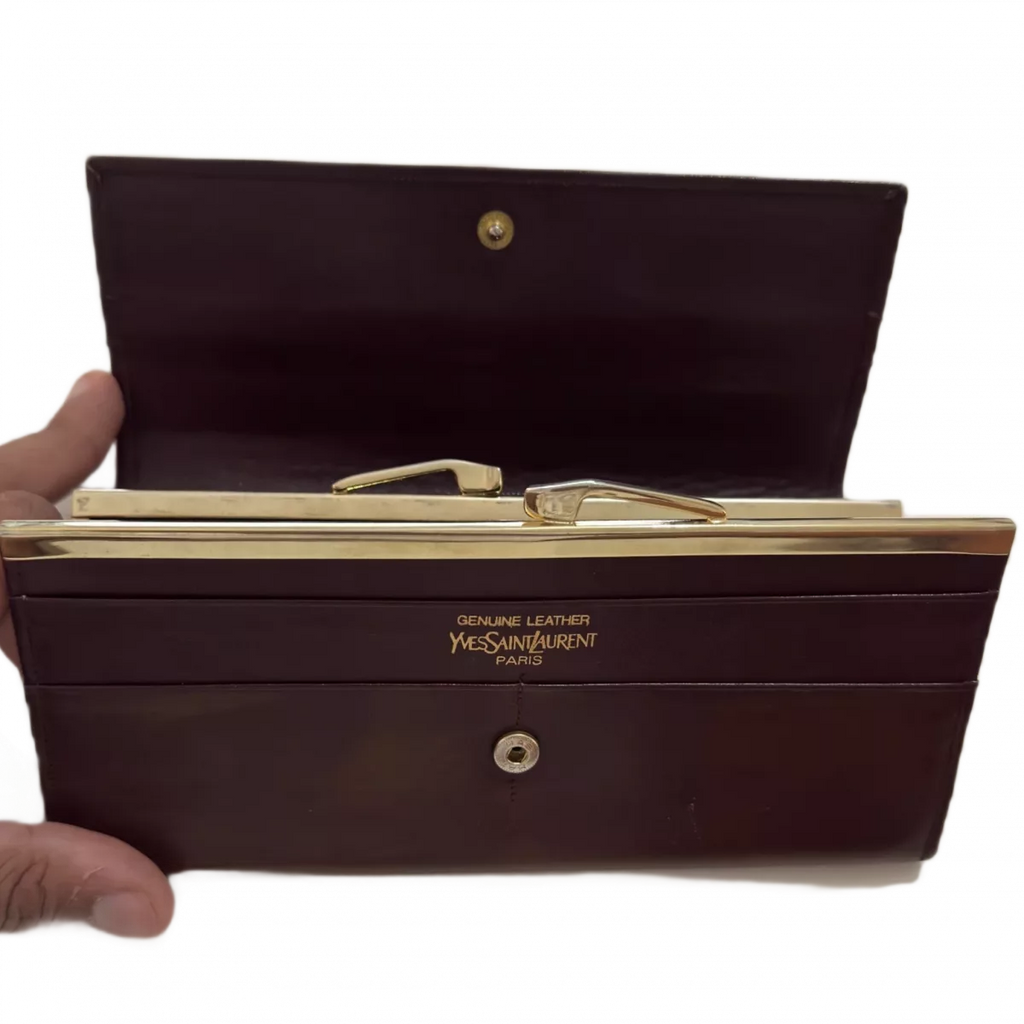 SAINT LAURENT Portefeuille long bordeaux Yves Saint Laurent YSL et soufflet monnaie
