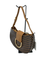 UNGARO Sac à main toile monogramme fleur fond noir garnitures cuir doré