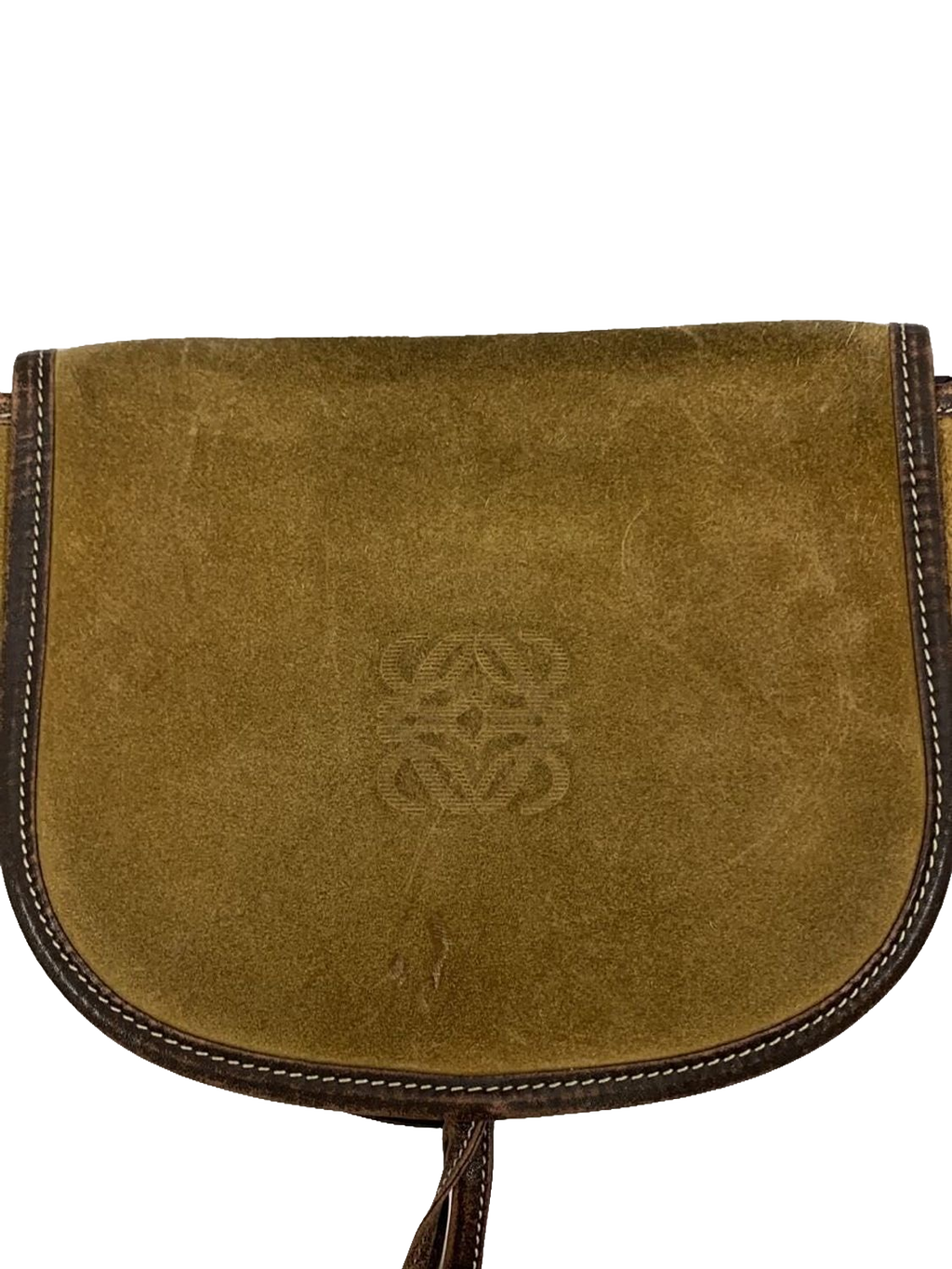 LOEWE Sac bandoulière suède kaki / cuir marron