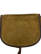 LOEWE Sac bandoulière suède kaki / cuir marron