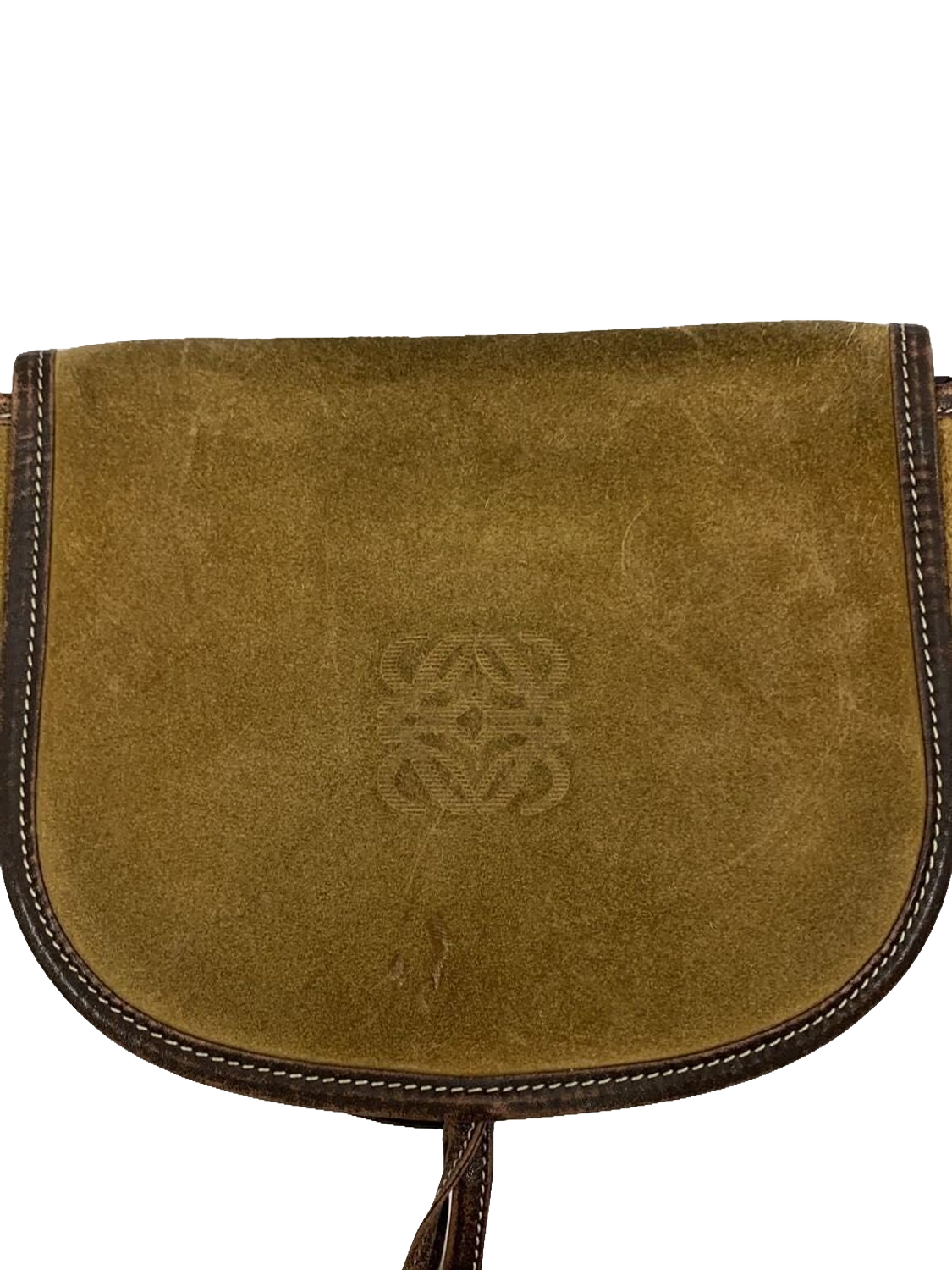 LOEWE Sac bandoulière suède kaki / cuir marron