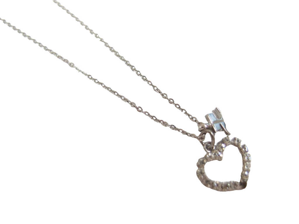 Courreges Necklace Silver Heart Rhinestone Logo Pendant Vintage