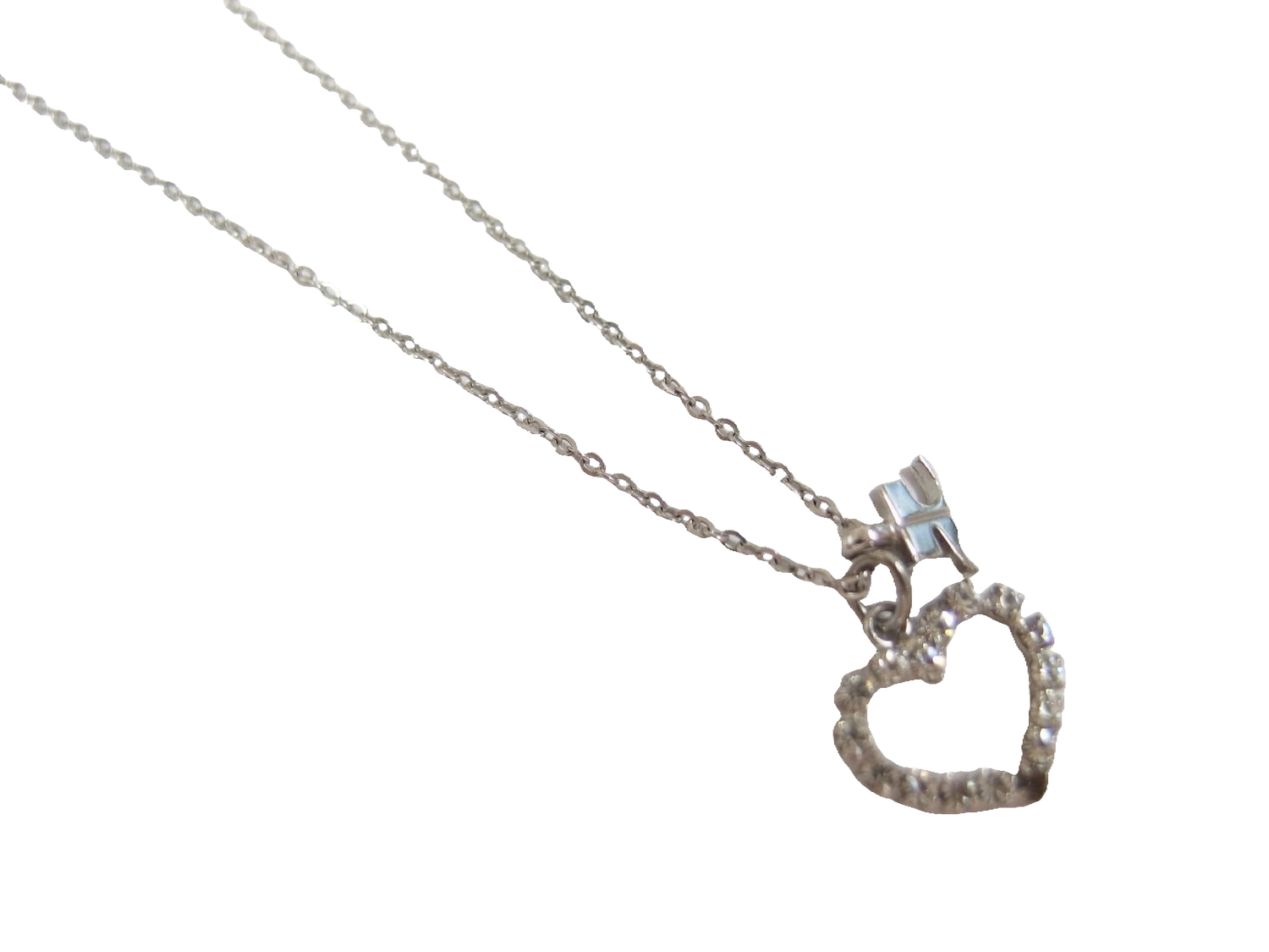 Courreges Necklace Silver Heart Rhinestone Logo Pendant Vintage