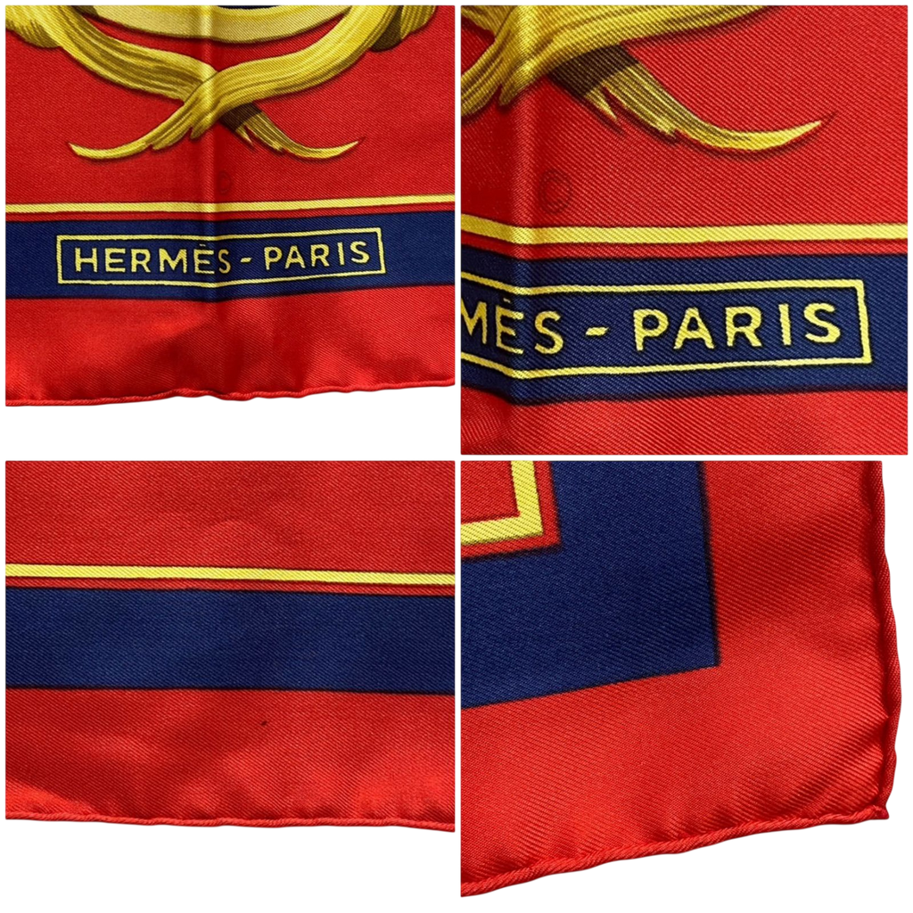 HERMÈS Paris Carré de soie 90x90 couronnes royales rouge marine or