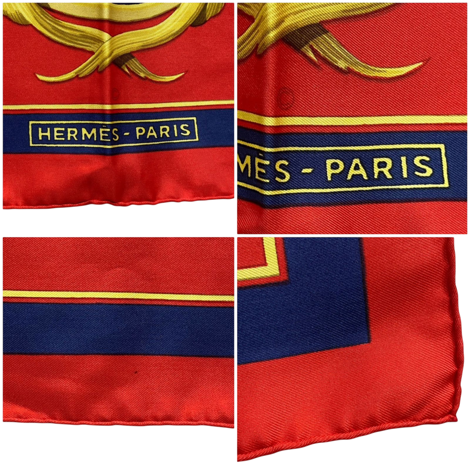 HERMÈS Paris Carré de soie 90x90 couronnes royales rouge marine or