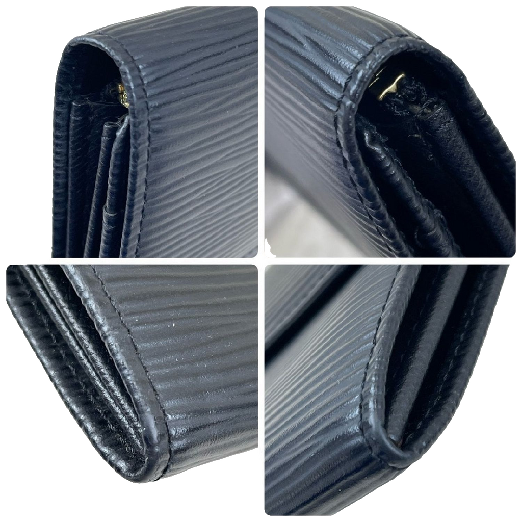 LOUIS VUITTON Portefeuille long Sarah cuir Épi noir (avec boîte)