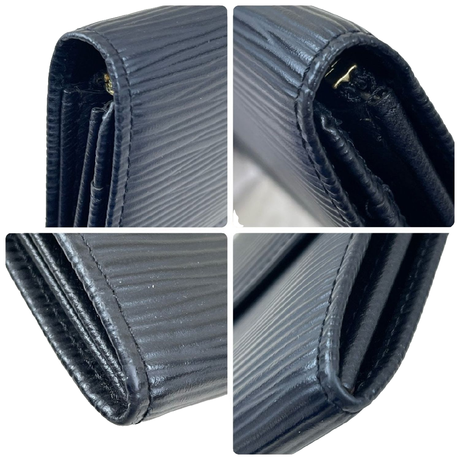 LOUIS VUITTON Portefeuille long Sarah cuir Épi noir (avec boîte)