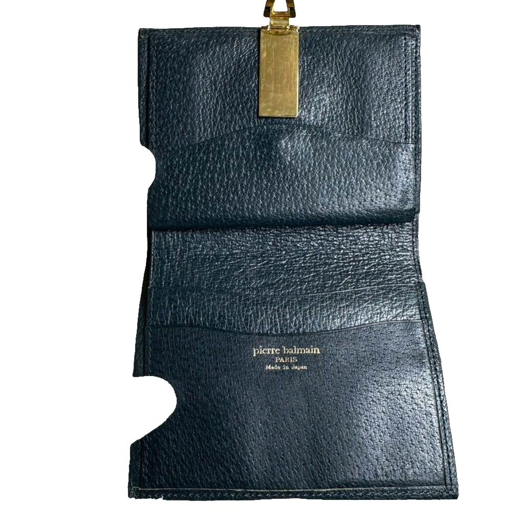 Pierre Balmain Portefeuille bleu marine en toile monogrammée, style vintage, à deux volets, fabriqué au Japon