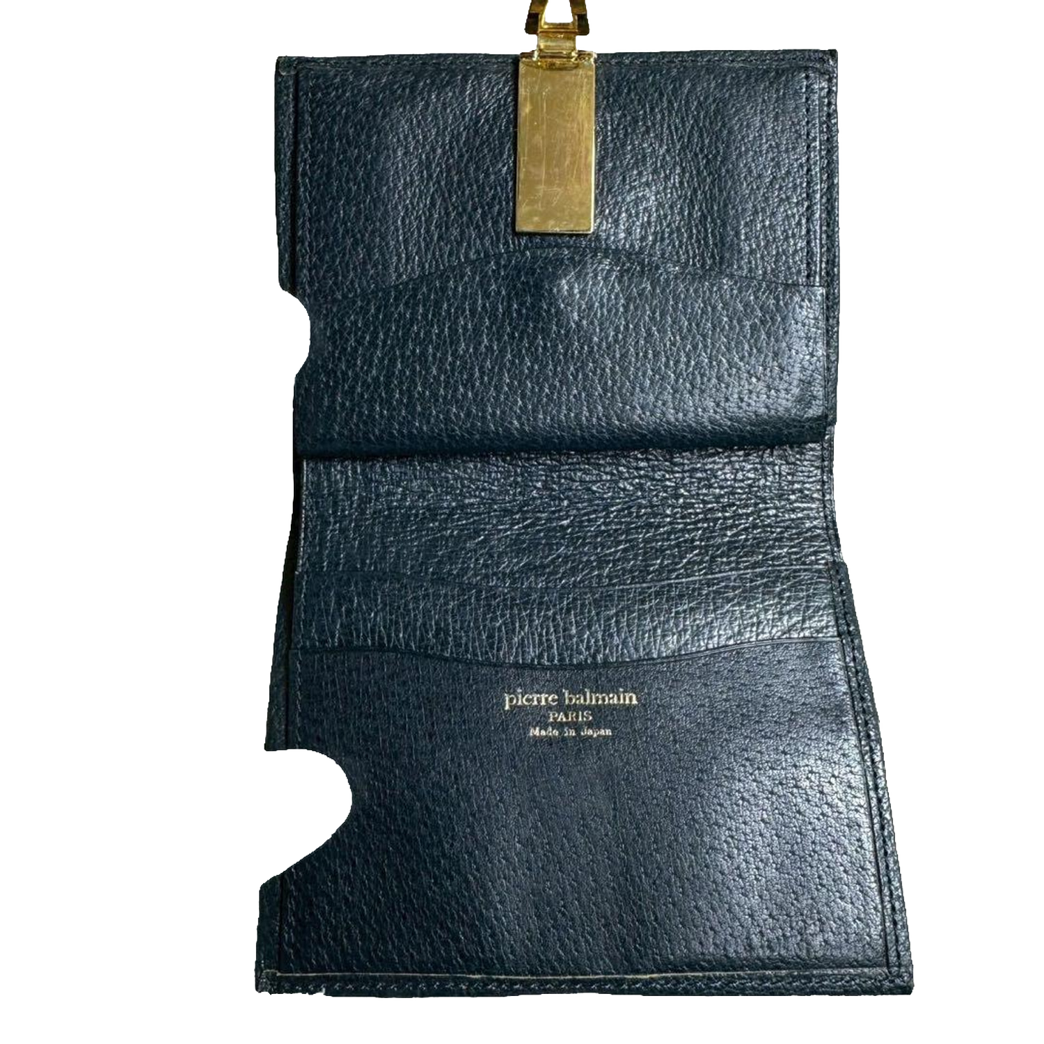 Pierre Balmain Portefeuille bleu marine en toile monogrammée, style vintage, à deux volets, fabriqué au Japon