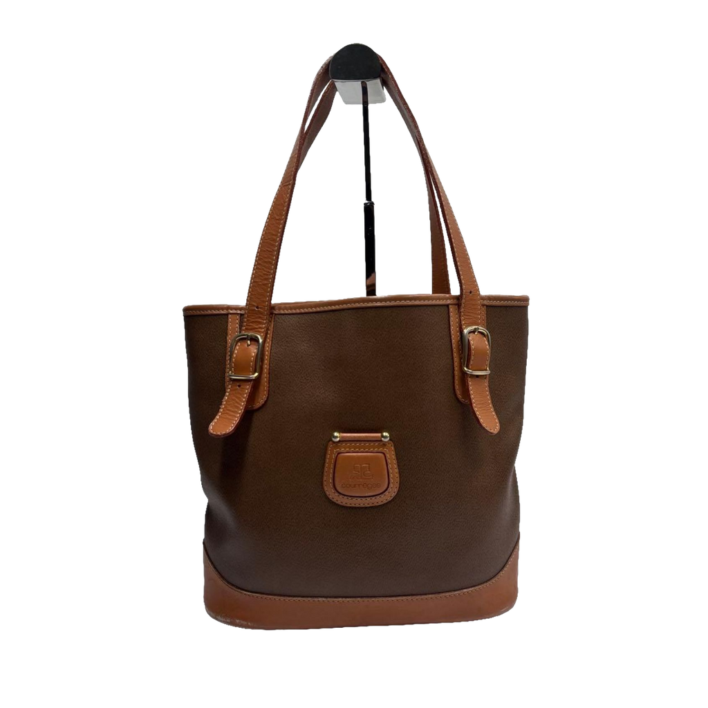 COURRÈGES Tote bag toile enduite marron / camel logo AC