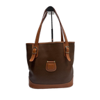 COURRÈGES Tote bag toile enduite marron / camel logo AC