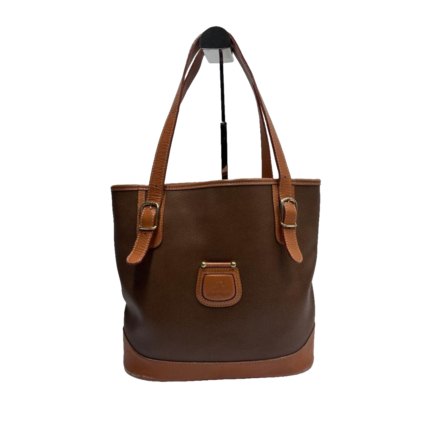 COURRÈGES Tote bag toile enduite marron / camel logo AC