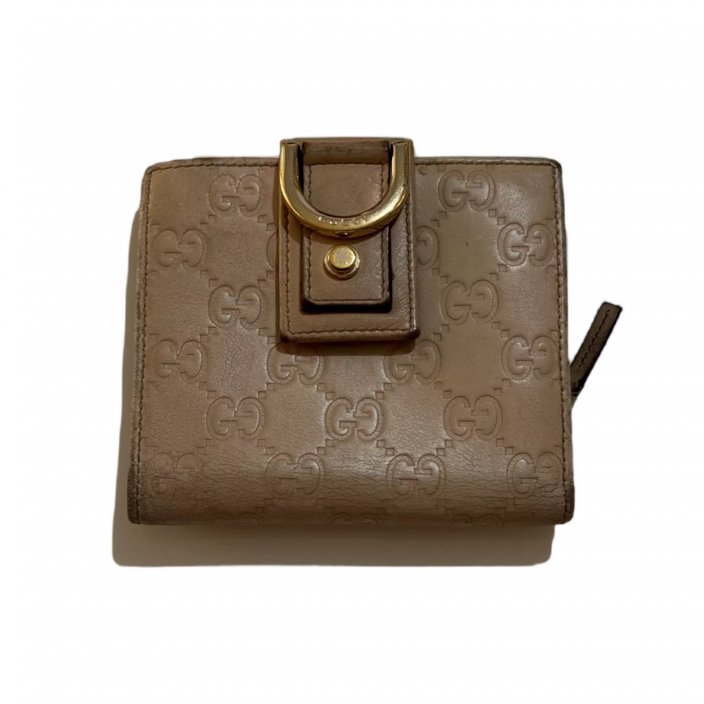 GUCCI Portefeuille Gucci anneaux or toile GG rosé beige