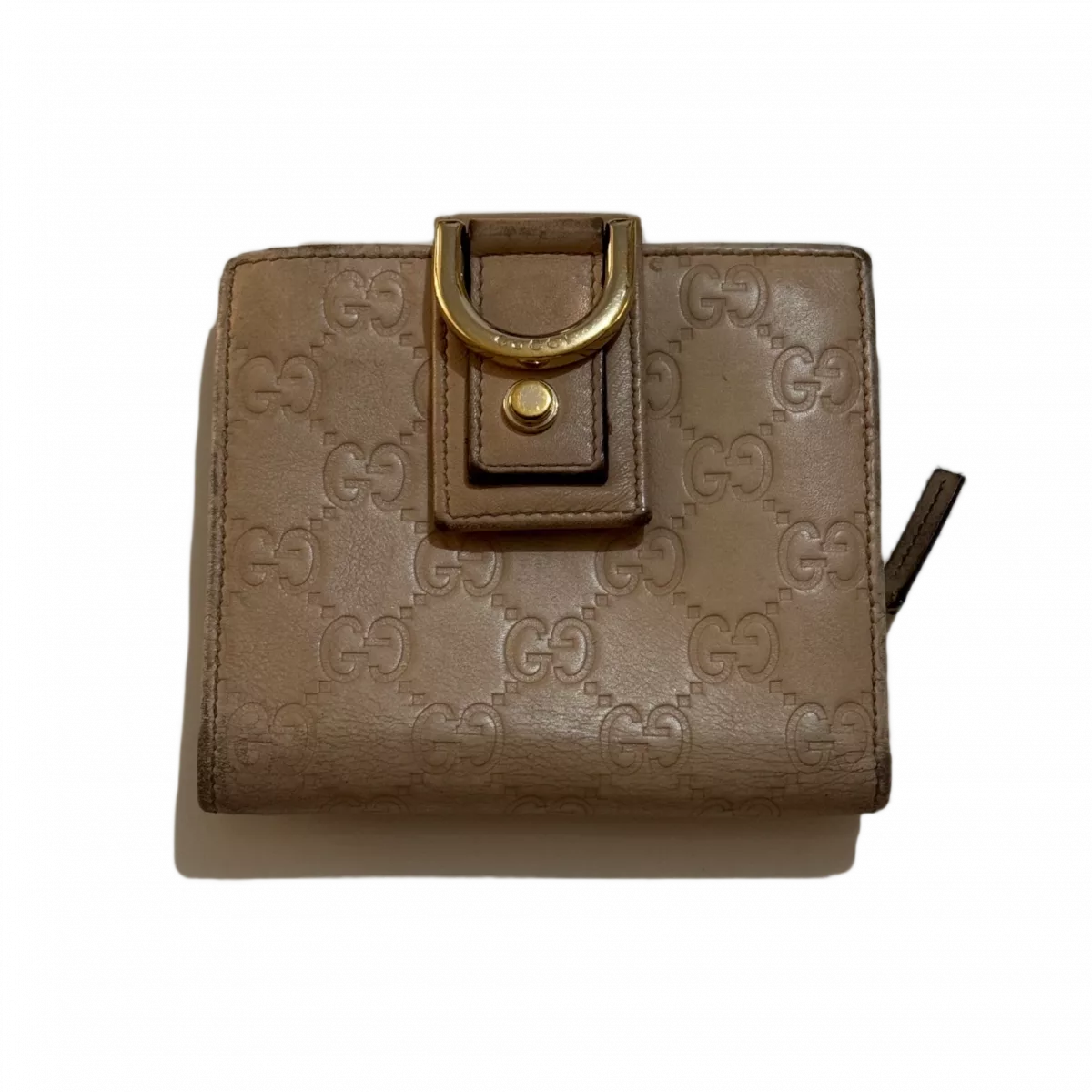 GUCCI Portefeuille Gucci anneaux or toile GG rosé beige