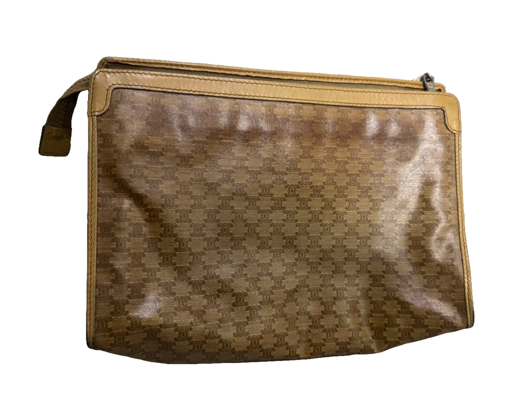 Celine Clutch Brown Macadam Monogram Vintage Canvas Cosmetic Pouch Bag
